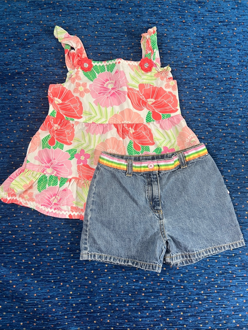 Gymboree size 8 outfit: Pink Floral Ruffle Strap Tank Top and Jean short